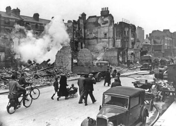 A photograph of a London street during WWII.