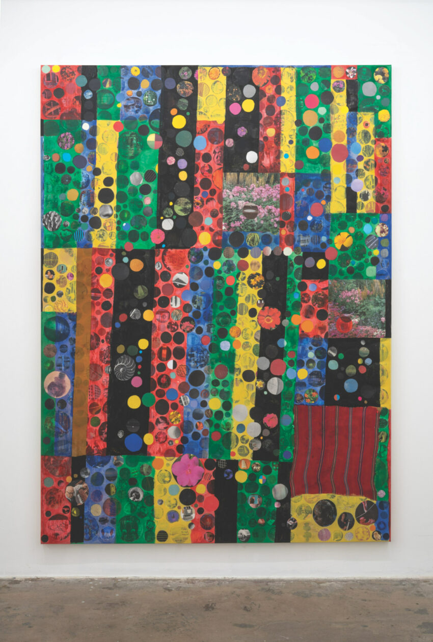 Abstract art with bright primary colors in rectangular shapes.